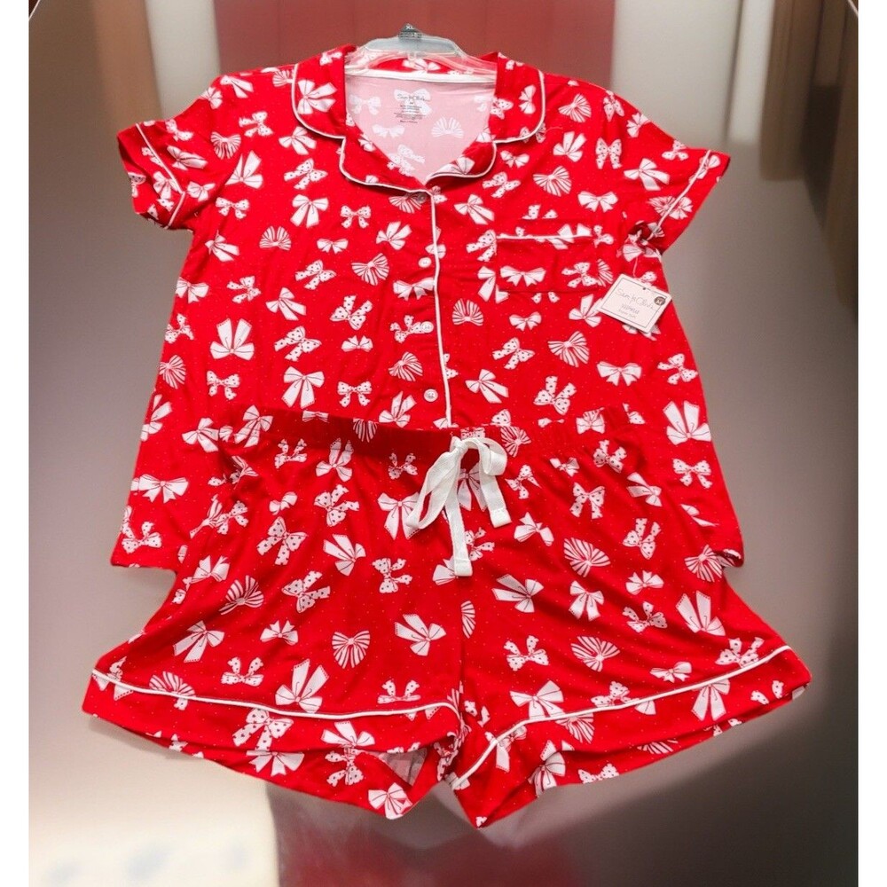 Sam & Olivia Red Sweet Bow Print Women’s Pajama Set Size M